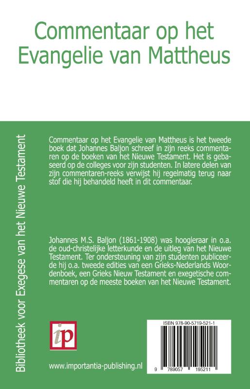 Achterkant van Commentaar op het Evangelie van Mattheus