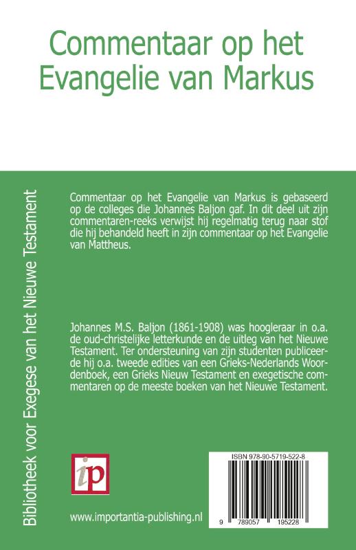 Achterkant van Commentaar op het Evangelie van Markus