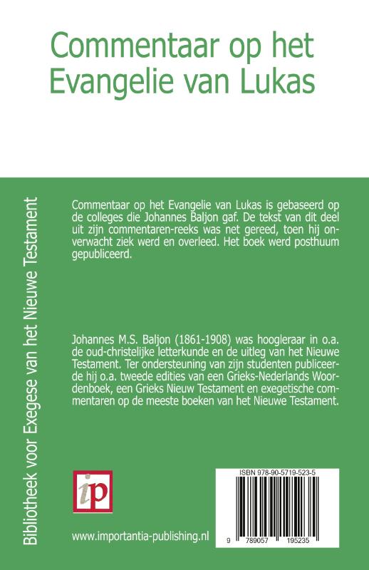 Achterkant van Commentaar op het Evangelie van Lukas