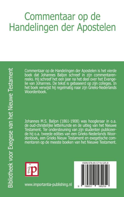 Achterkant van Commentaar op de Handelingen der Apostelen