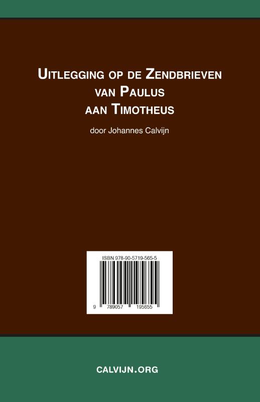 Achterkant van Uitlegging op de Zendbrieven van Paulus aan Timotheüs