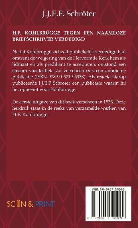 Achterkant van H.F. Kohlbrügge tegen een naamloze briefschrijver verdedigd