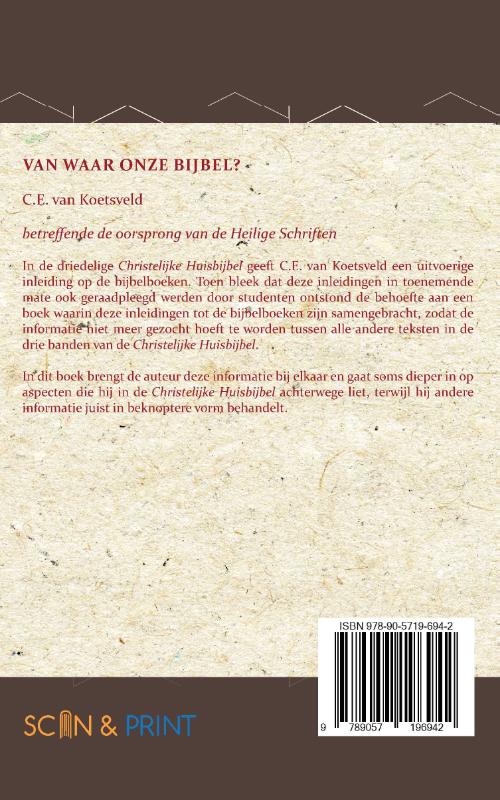 Achterkant van Van waar onze Bijbel?