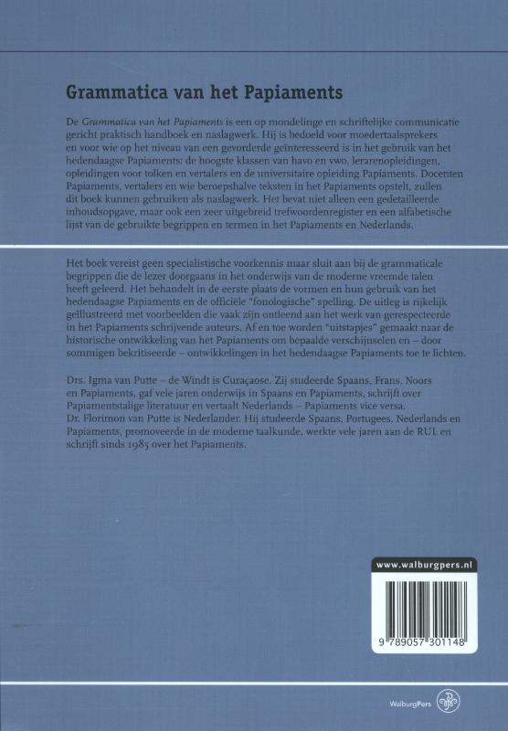 Achterkant van Grammatica van het Papiaments