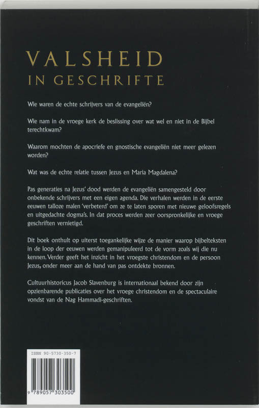 Achterkant van Valsheid in Geschrifte
