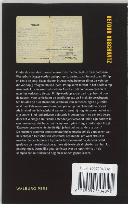 Achterkant van Retour Auschwitz