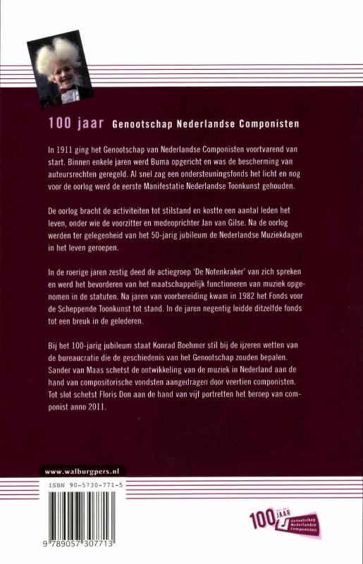 Achterkant van 100 jaar Genootschap Nederlandse Componisten