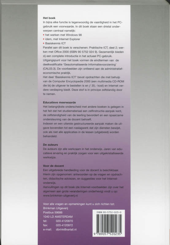 Achterkant van Werken met windows 98 & internet explorer basiskenis ICT