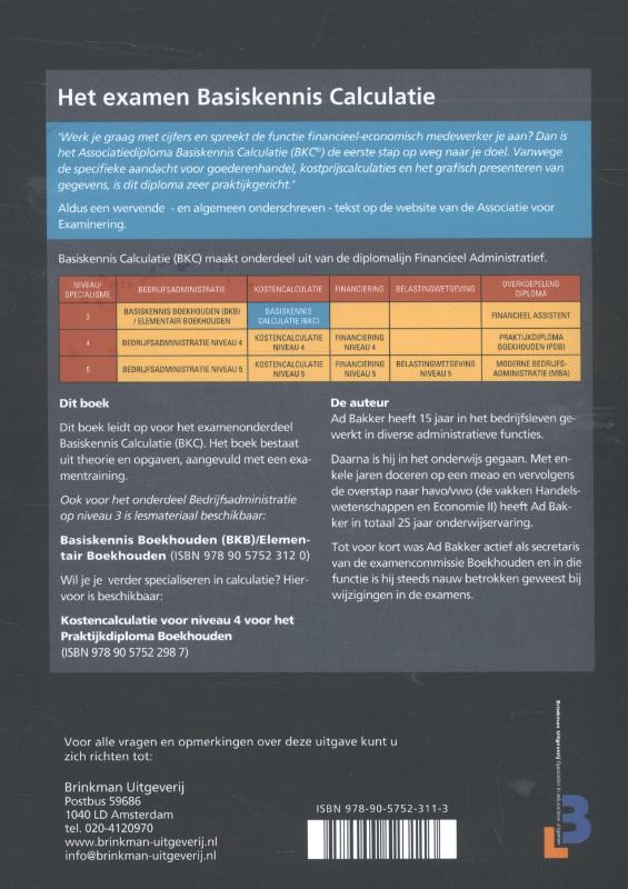 Achterkant van Basiskennis calculatie (BKC)