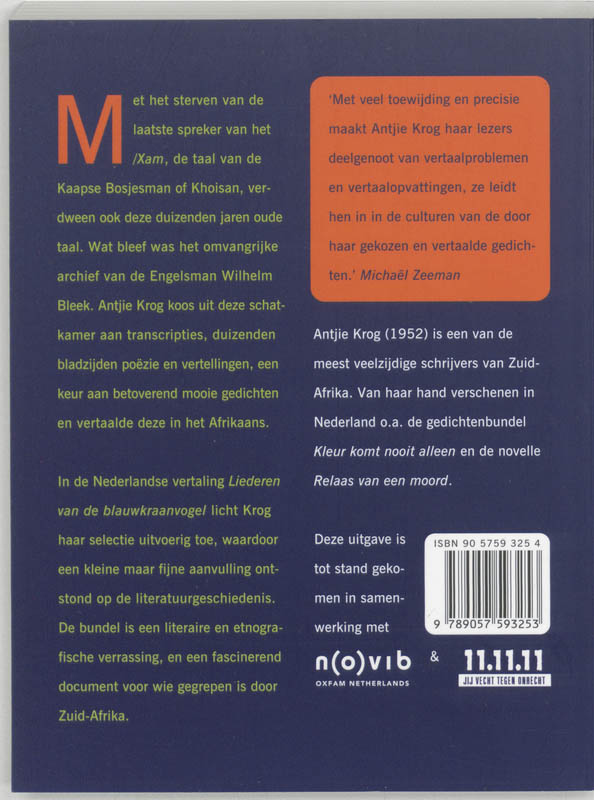 Achterkant van Liederen van de blauwkraanvogel