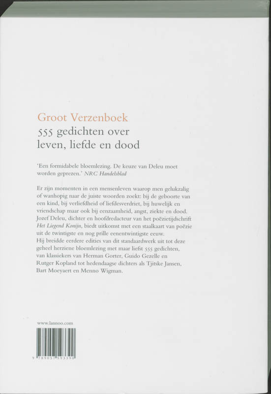 Achterkant van Groot Verzenboek
