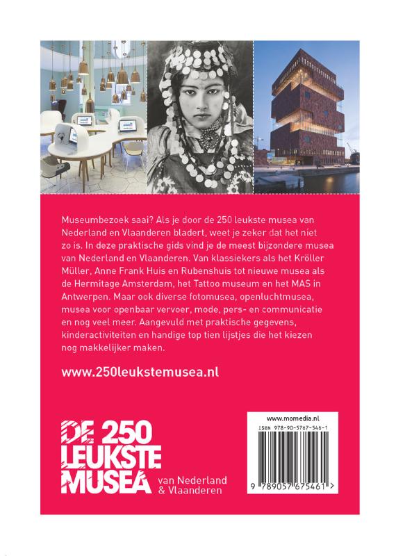 Achterkant van De 250 leukste musea van Nederland en Vlaanderen