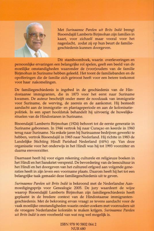 Achterkant van Surinaamse Parelen uit Brits Indië