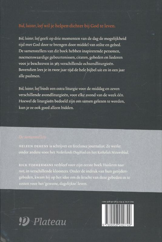 Achterkant van Bid luister leef