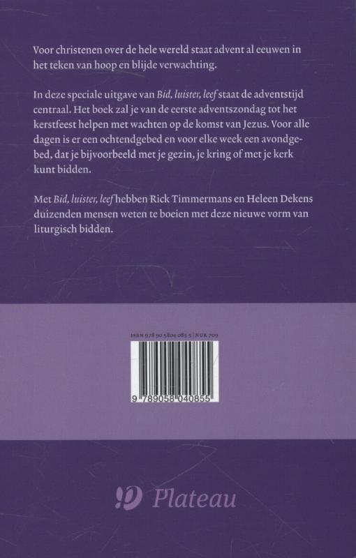 Achterkant van Bid, luister, leef de adventstijd