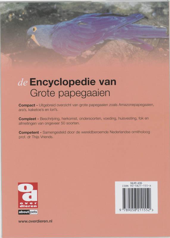 Achterkant van Encyclopedie van grote papegaaien