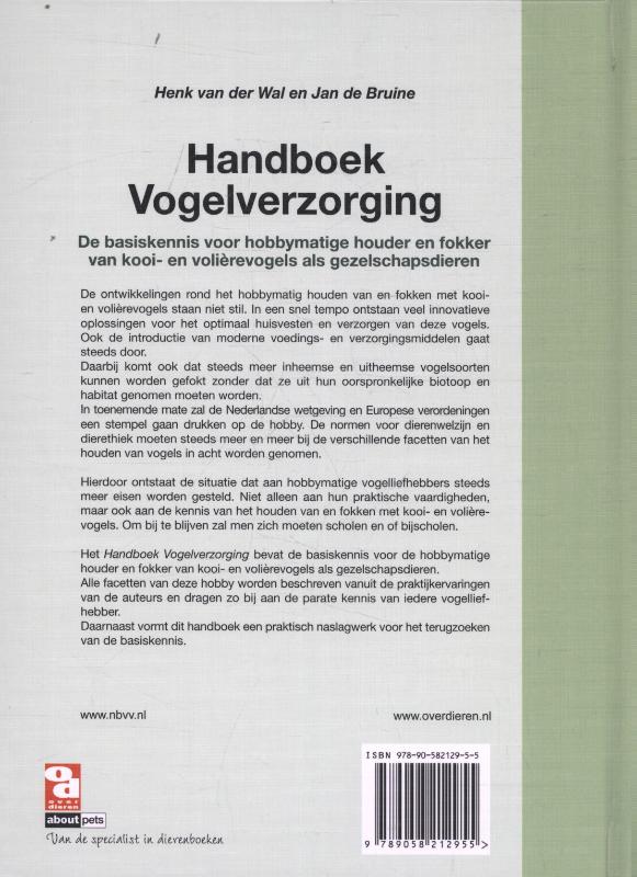 Achterkant van Handboek Vogelverzorging