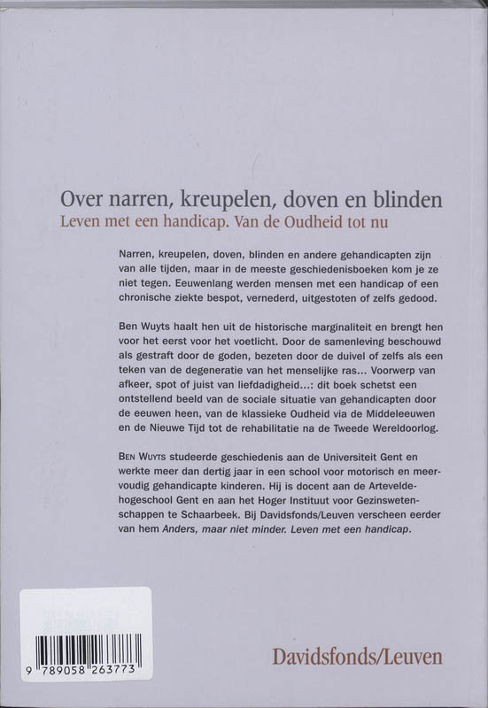 Achterkant van Over narren, kreupelen, doven en blinden