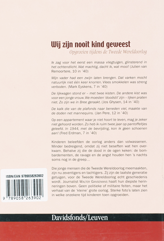 Achterkant van Wij zijn nooit kind geweest