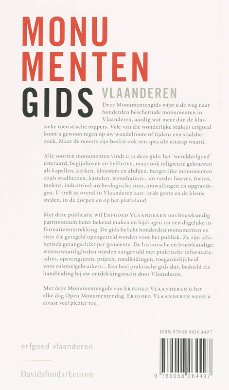 Achterkant van Monumentengids Vlaanderen
