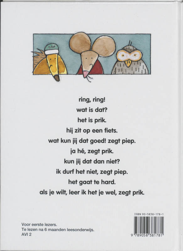 Achterkant van Piep op de fiets