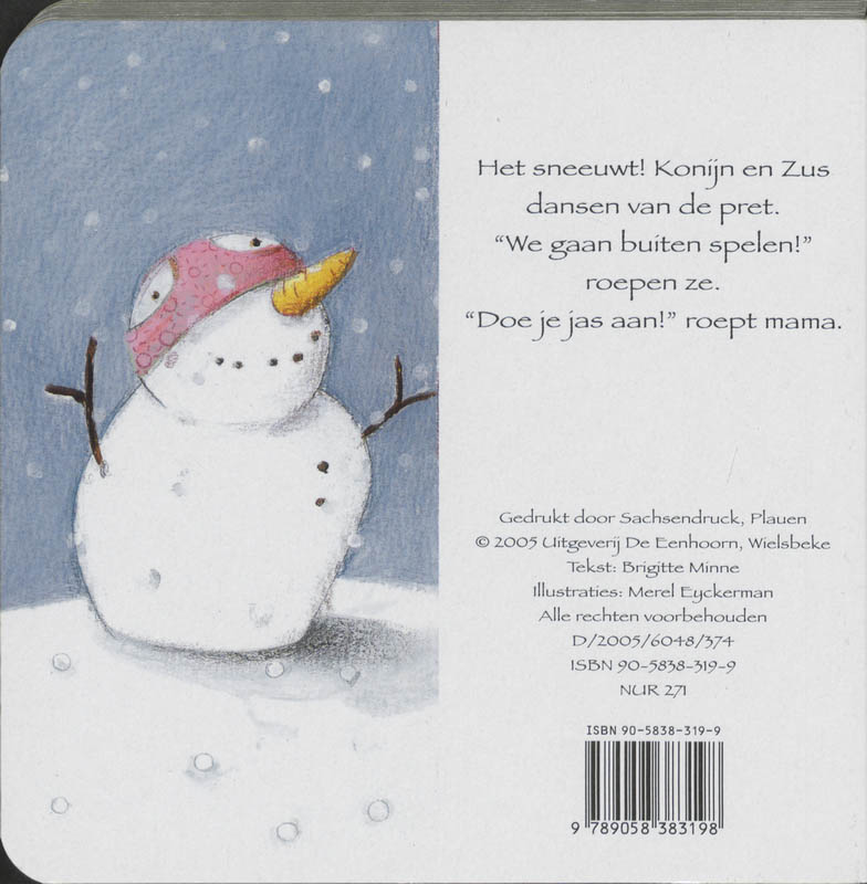 Achterkant van Konijn en Zus in de sneeuw