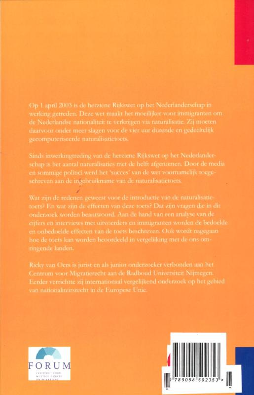 Achterkant van De naturalisatietoets geslaagd?