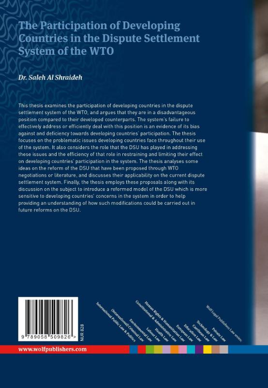 Achterkant van The participation of developing countries in the dispute settlement system of the WTO