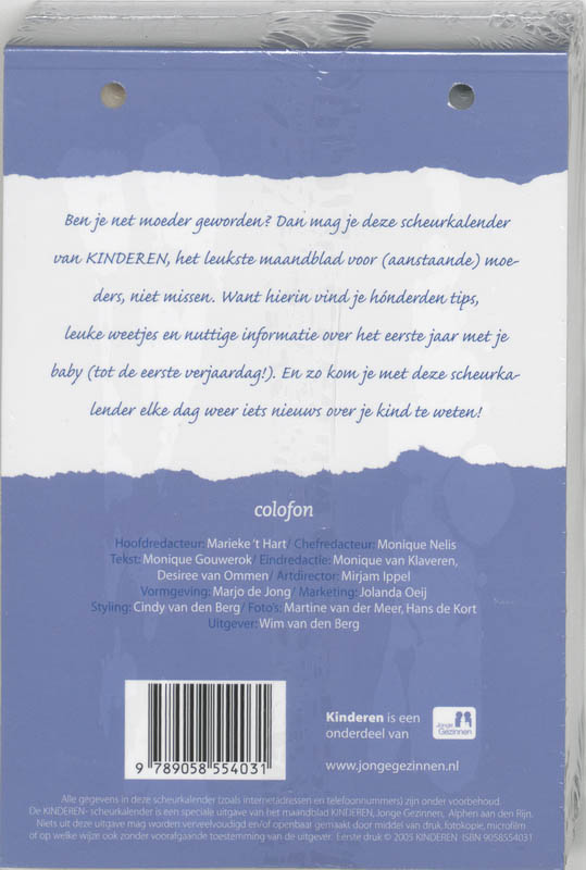 Achterkant van De Baby Scheurkalender