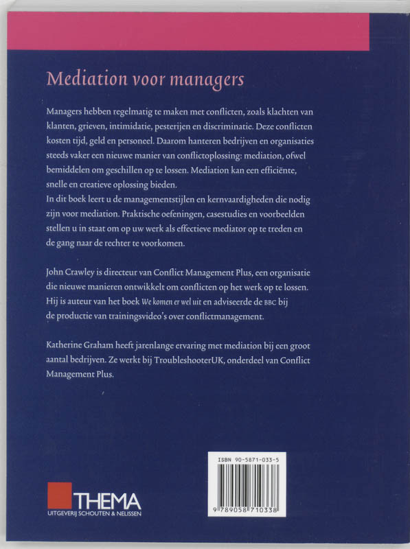 Achterkant van Mediation voor managers
