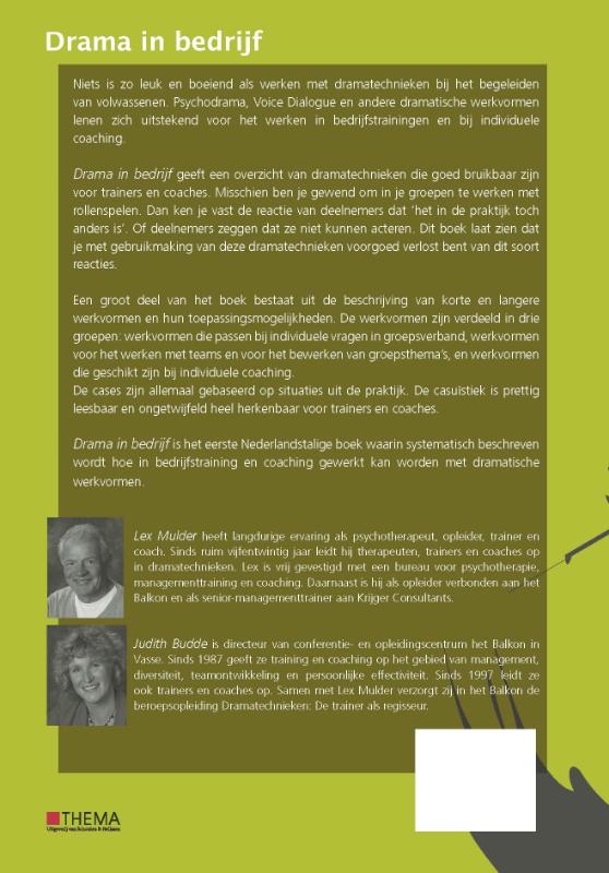 Achterkant van Drama in bedrijf