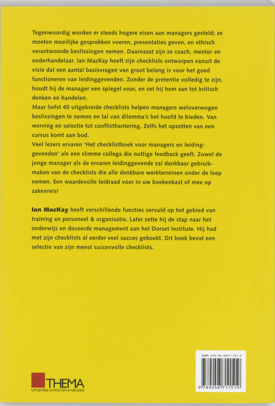 Achterkant van Het checklistboek voor managers en leidinggevenden