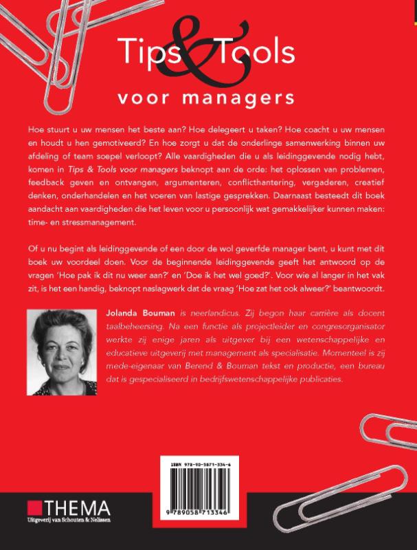 Achterkant van Tips en Tools voor managers