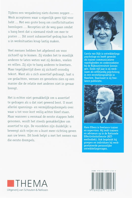 Achterkant van Assertief op het werk