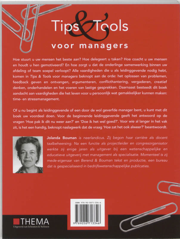 Achterkant van Tips en tools voor managers