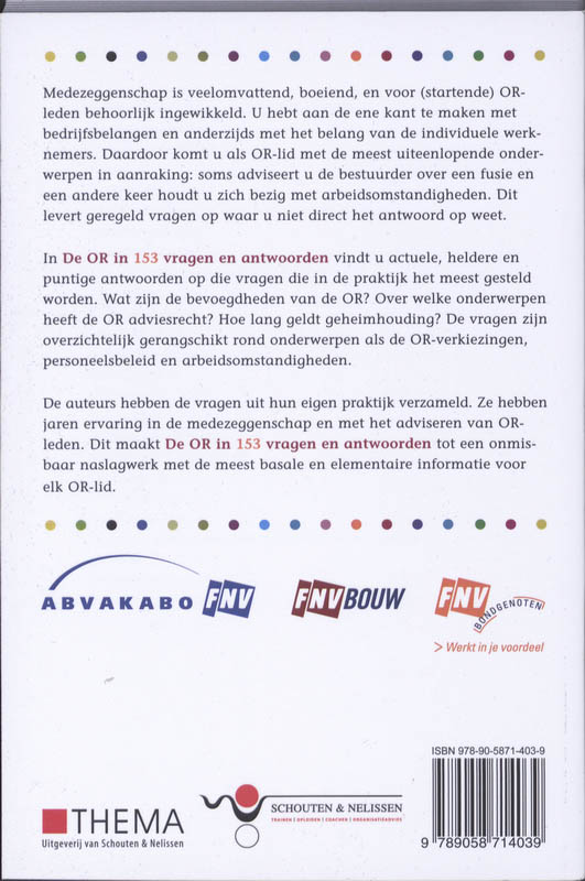 Achterkant van De OR in 153 vragen en antwoorden