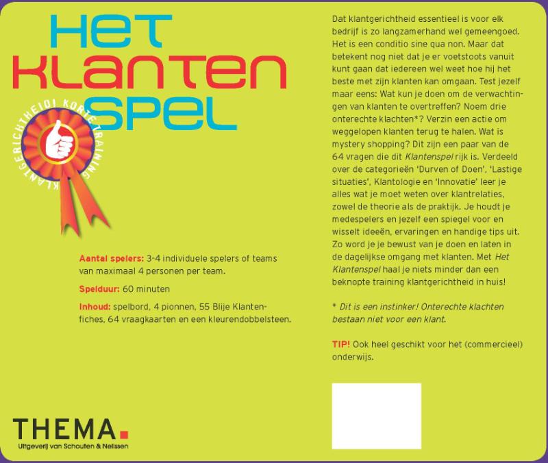 Achterkant van Klantenspel