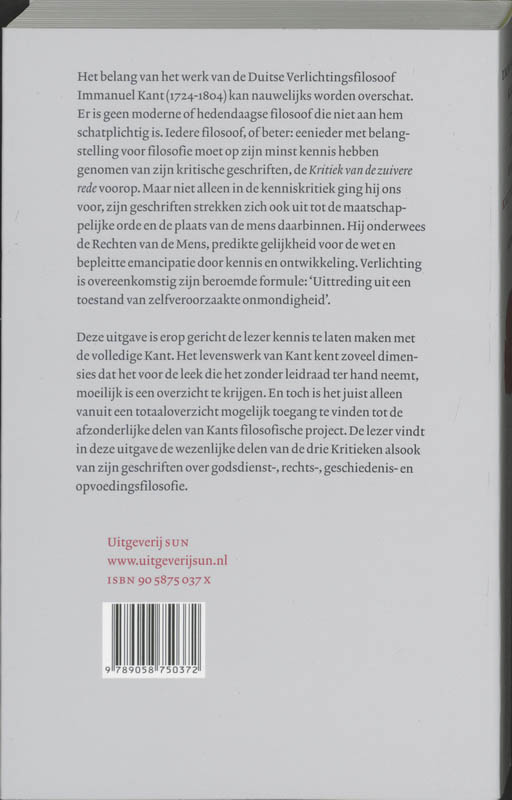 Achterkant van De drie kritieken
