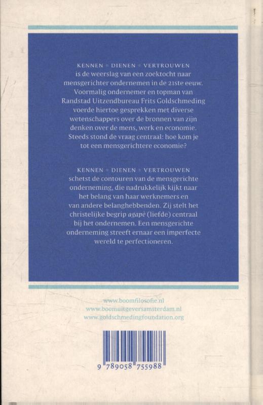 Achterkant van Kennen, dienen, vertrouwen