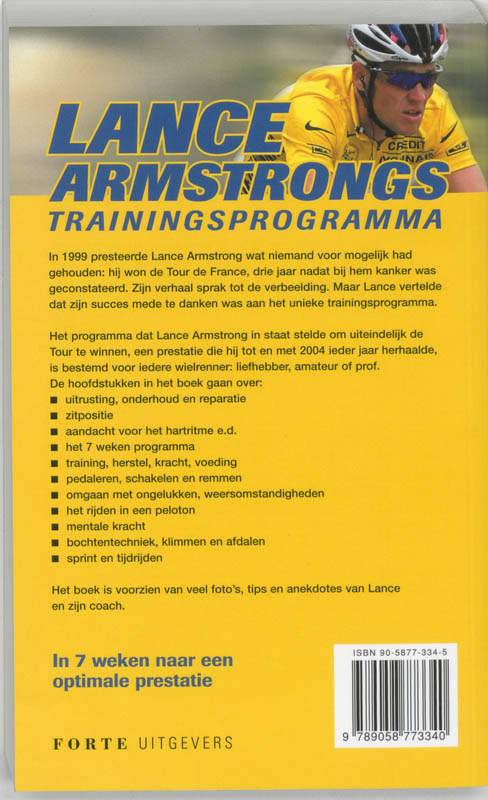 Achterkant van Lance Armstrongs trainingsprogramma