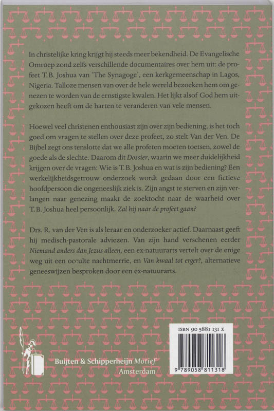 Achterkant van Dossier T.B. Joshua
