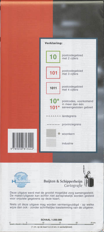 Achterkant van Grote postcode kaart van Nederland