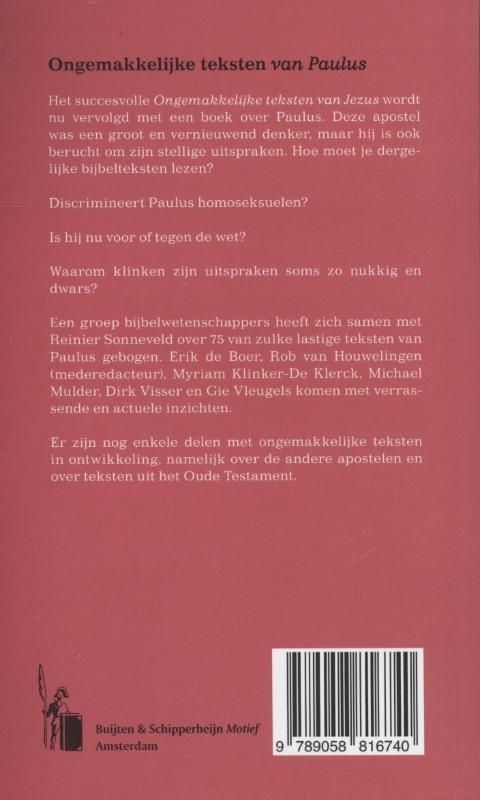 Achterkant van Ongemakkelijke teksten van Paulus