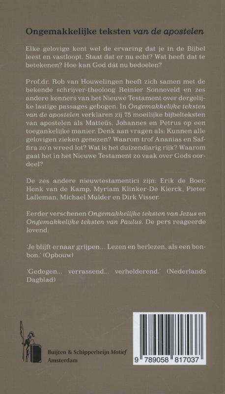 Achterkant van Ongemakkelijke teksten van de apostelen