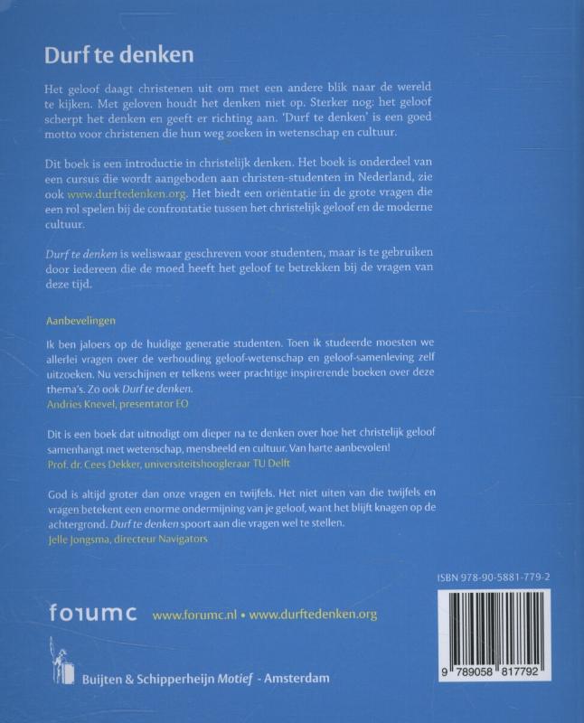 Achterkant van Durf te denken