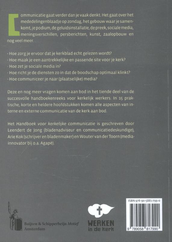 Achterkant van Handboek voor kerkelijke communicatie