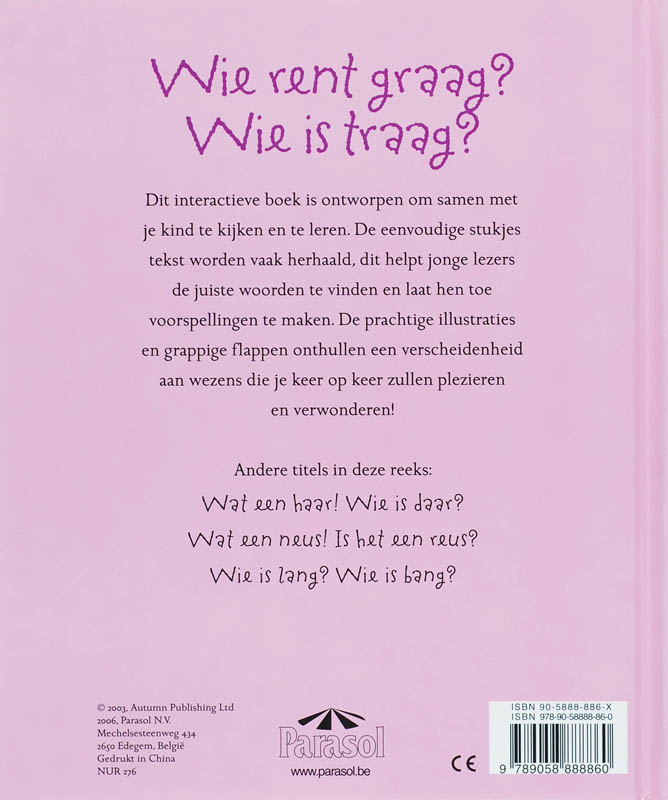 Achterkant van Wie rent graag? Wie is traag?