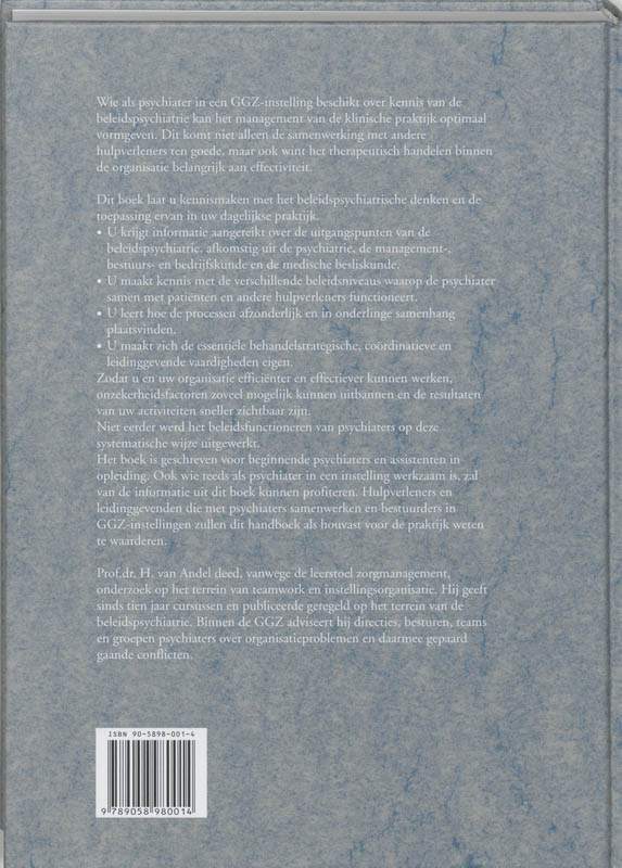 Achterkant van Handboek beleidspsychiatrie