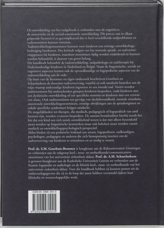 Achterkant van Handboek taalontwikkeling, taalpathologie en taaltherapie bij Nederlandssprekende kinderen