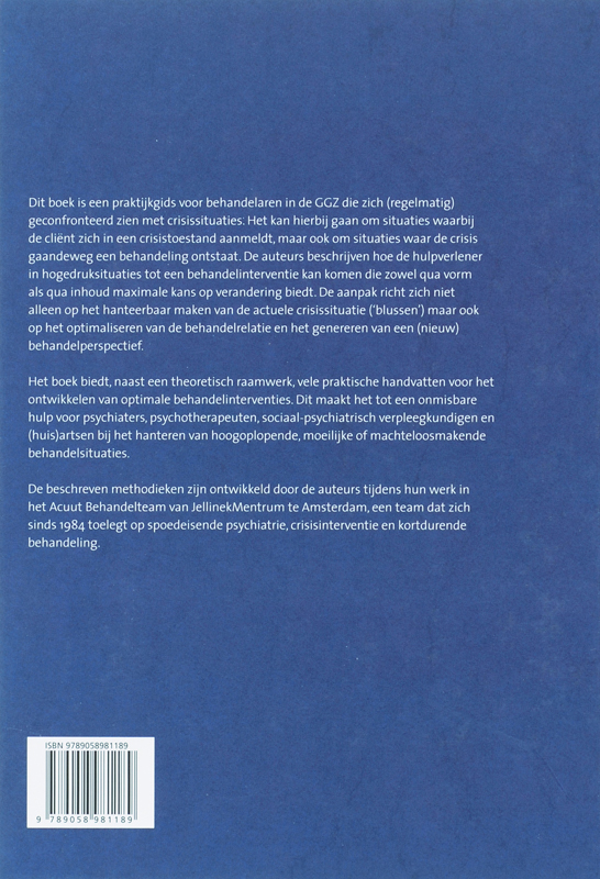 Achterkant van Praktijkboek crisisinterventie